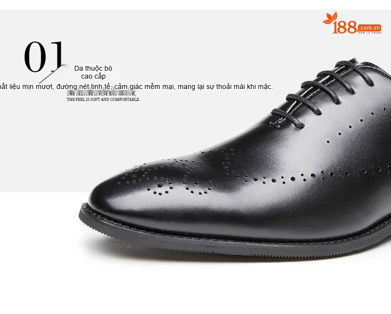 Giày Tây Buộc Dây Nam Da Thật Brogue Chiều Cao Đế Khoảng 3cm Màu Đen, Nâu chi tiết 5