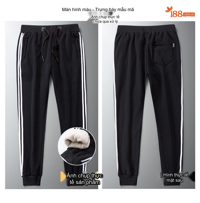 Quần Nỉ Nam Cotton Lông Cừu Non Dày Dặn Lót Lông Giữ Nhiệt Ống Bo Màu Đen, Xám, Be chi tiết 7