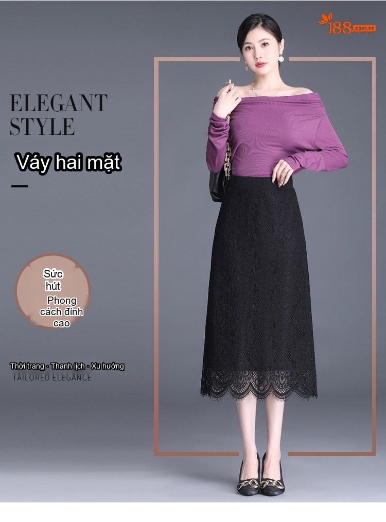 Chân Váy Chữ A Nữ Lưng Cao Ren Hai Mặt Phong Cách Thời Trang Công Sở Màu Đen chi tiết 1