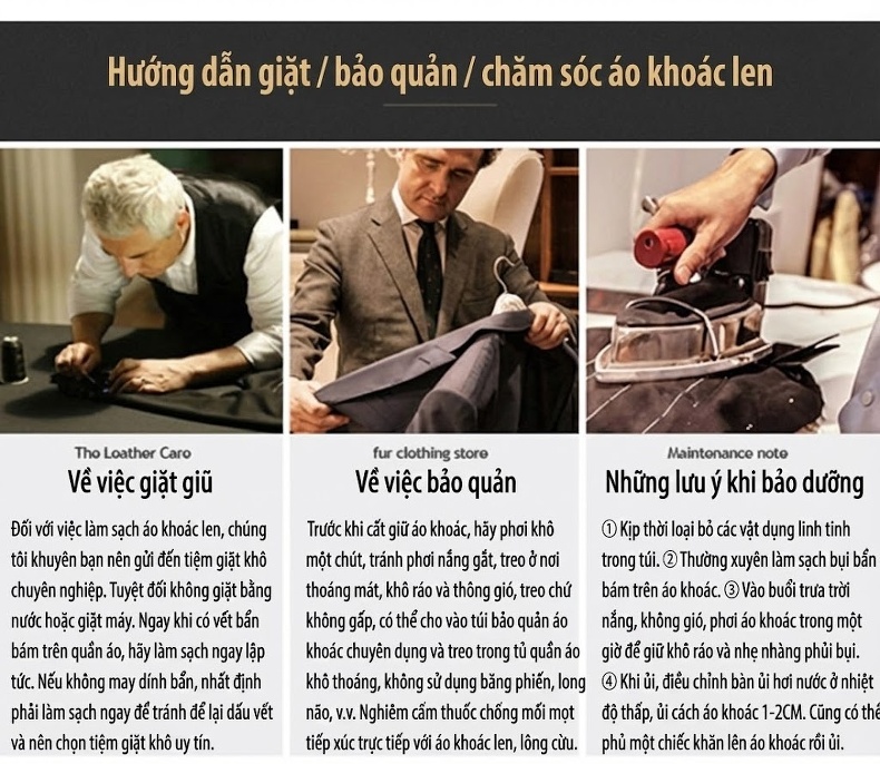 Áo Khoác Dạ Nam Dáng Dài Vừa Vặn Màu Nâu, Đen, Xanh Dương chi tiết 19