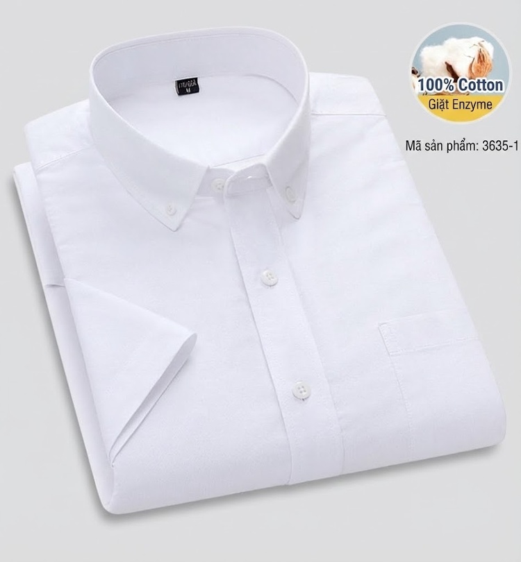 Áo Sơ Mi Tay Ngắn Nam Cotton Oxford Màu Trắng, Xanh Dương, Xanh Mint, Hồng... chi tiết 24