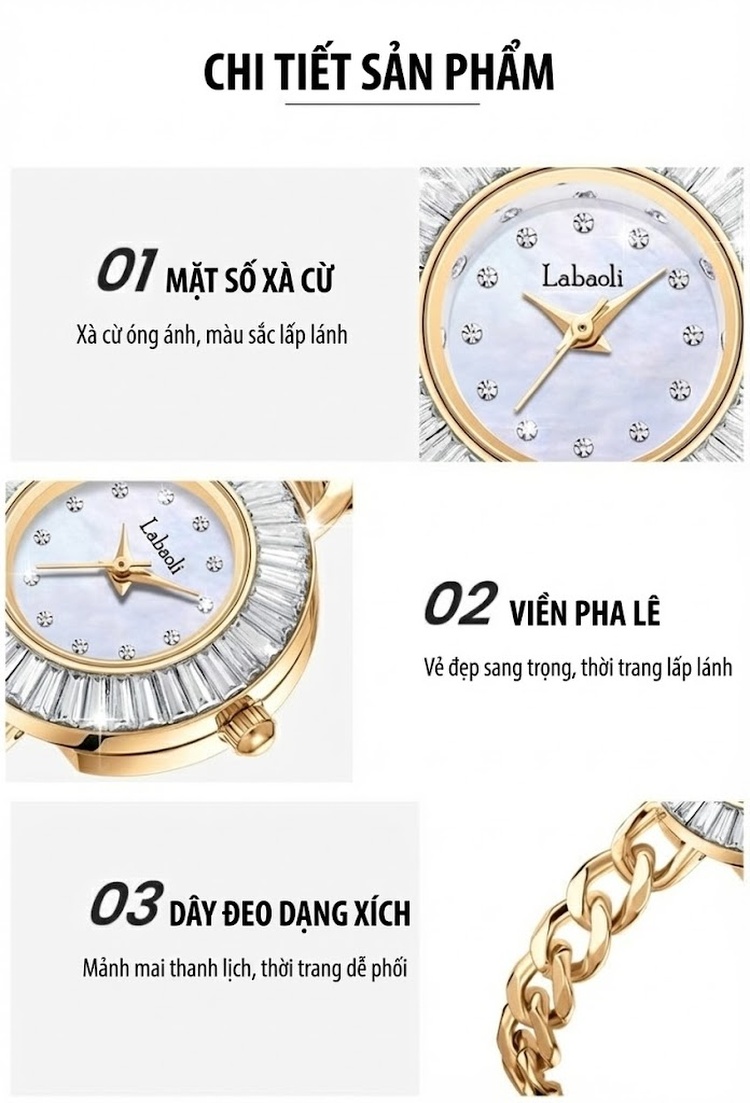 Đồng Hồ Nữ Labaoli Dây Kim Loại Mạ Vàng Hồng Mặt Tròn Đính Đá chi tiết 9