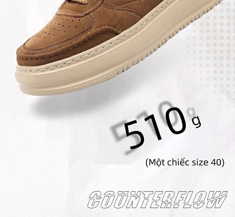 Giày Thể Thao Buộc Dây Nam Da Bò Chiều Cao Đế Khoảng 4cm Màu Nâu, Xám chi tiết 2