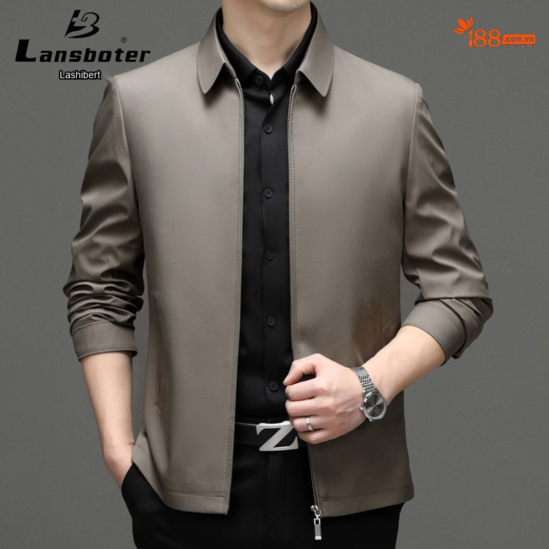 Áo Khoác Bomber Nam Cổ Bẻ Màu Xám, Nâu, Xanh Navy, Đen