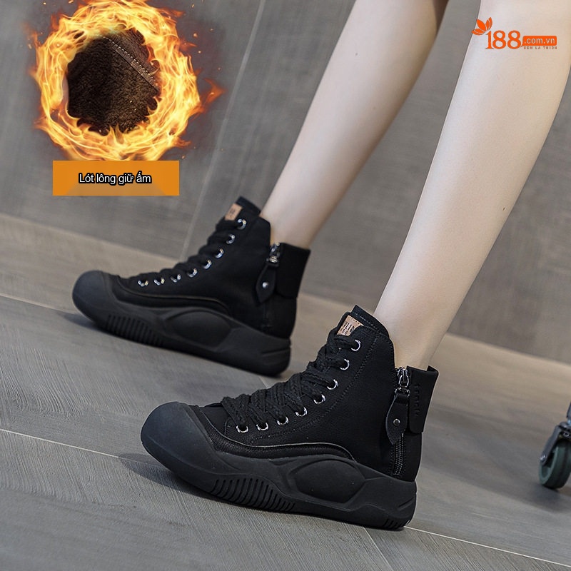 Giày Boot Nữ Cổ Cao Dây Buộc Phong Cách Retro Chiều Cao Đế Khoảng 4cm Màu Vàng, Xanh Lá, Nâu, Đen...