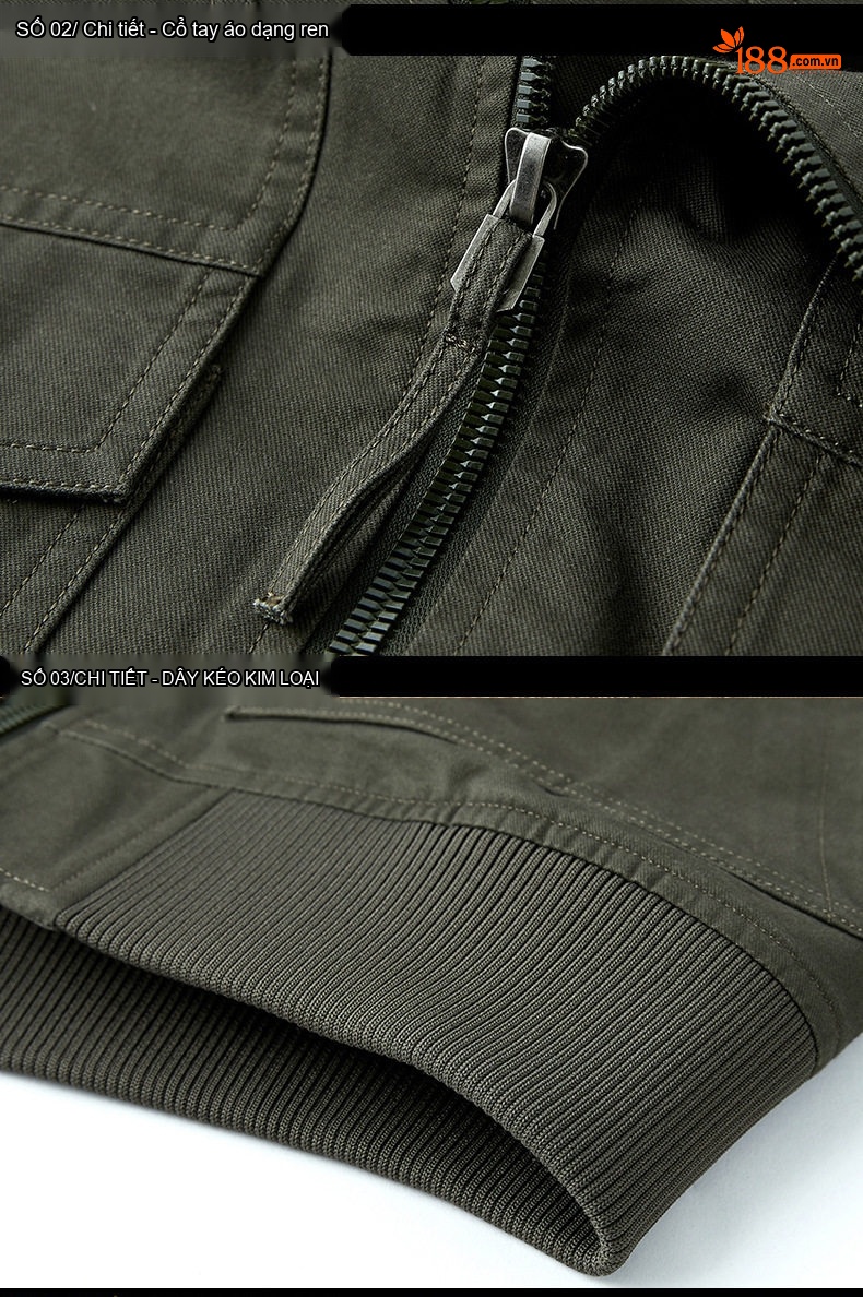 Áo Khoác Bomber Nam Cotton Dáng Rộng Phong Cách Bụi Bặm Màu Be, Xanh Navy, Nâu, Xanh Rêu... chi tiết 20