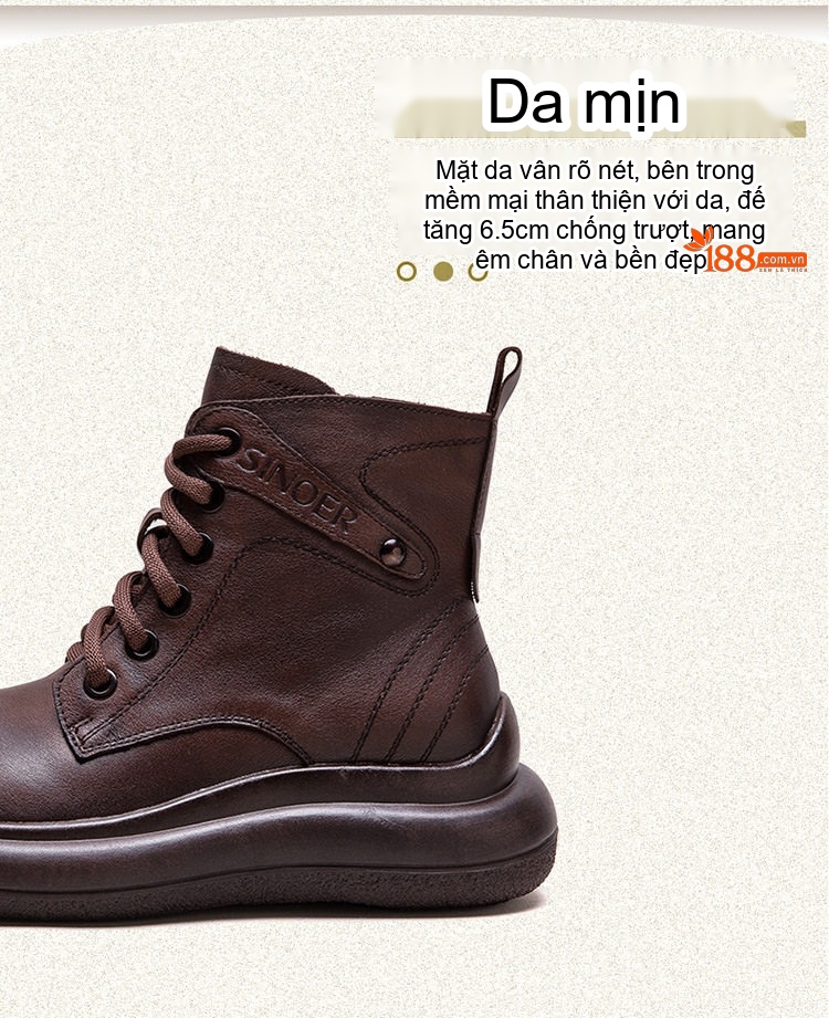 Boot Nữ Cổ Ngắn Ôm Chân Da Mờ Phong Cách Retro Chiều Cao Đế Khoảng 4cm Màu Nâu, Đen chi tiết 4