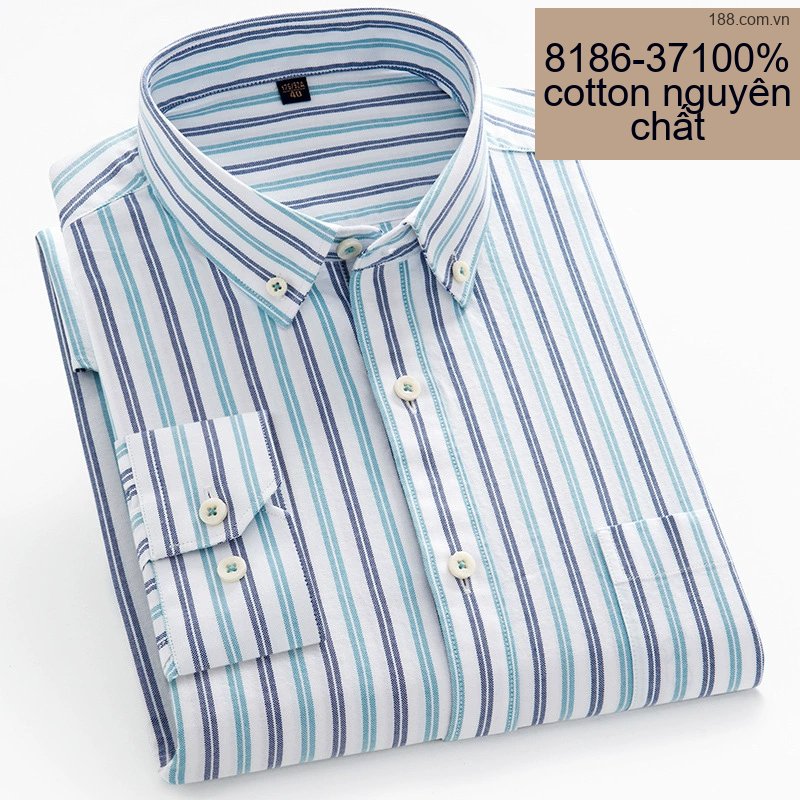 Áo Sơ Mi Nam Tay Dài Cotton Kẻ Sọc Thanh Lịch Phong Cách Công Sở Màu Trắng, Xanh, Đen, Đỏ...