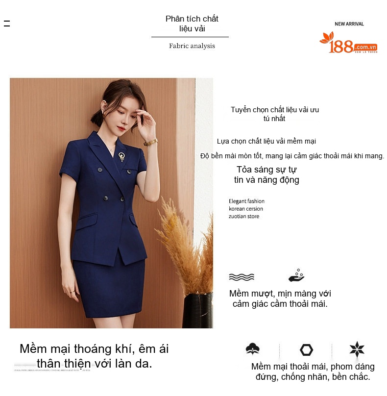 Bộ Vest Công Sở Nữ Tay Ngắn Màu Đen, Hồng, Xanh Navy chi tiết 4
