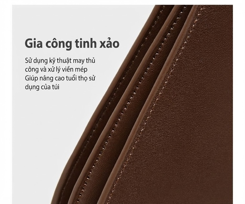 Túi Đeo Vai Nữ Da Thật Dáng Vuông Nhỏ Gọn Màu Nâu, Đen chi tiết 6