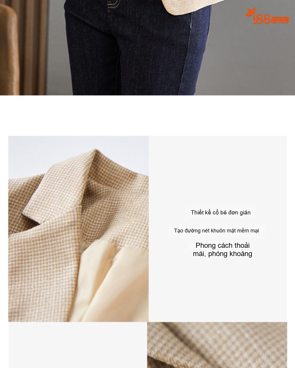 Áo Khoác Blazer Nữ Kẻ Caro Thiết Kế Thanh Lịch Phong Cách Thu Đông Màu Be, Xám chi tiết 8