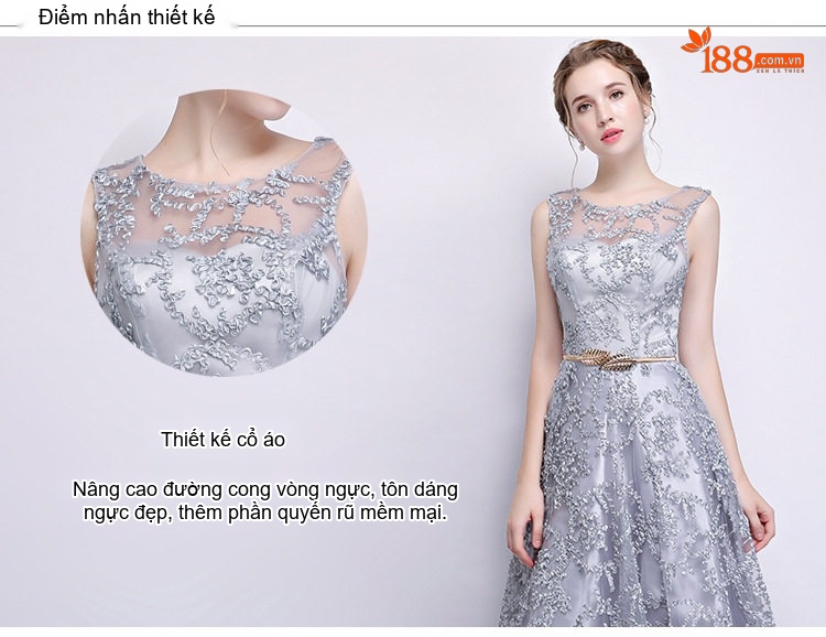 Váy Dạ Hội Dáng Dài Không Tay Cho Nữ Màu Xám, Đỏ, Kem... chi tiết 4