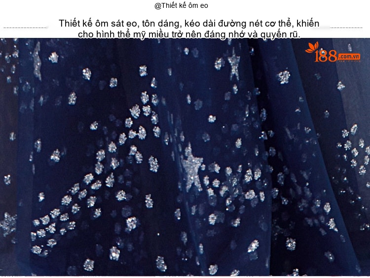 Váy Dạ Hội Dáng Dài Hở Vai Đính Sao Lấp Lánh Màu Xanh Navy chi tiết 14