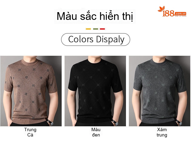 Áo Thun Nam Tay Ngắn Dệt Kim Cổ Tròn Thời Trang Màu Nâu, Xám, Đen chi tiết 2