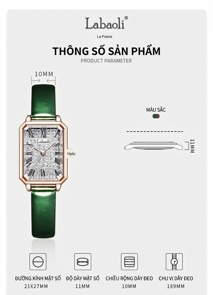Đồng Hồ Nữ Labaoli Dây Da Mặt Vuông LA156 Màu Nâu, Xanh chi tiết 15