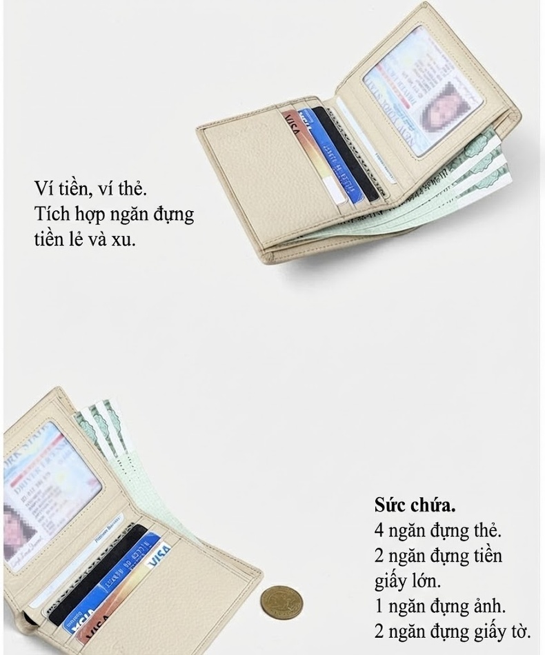 Ví Ngắn Nữ Da Mờ Mini Nhỏ Gọn Tiện Dụng Màu Kem chi tiết 4