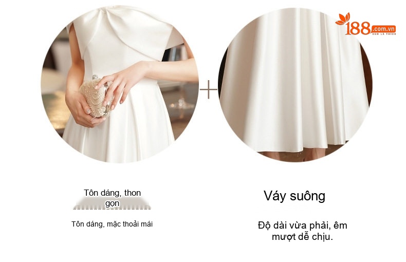 Váy Dạ Hội Nữ dáng chữ A, Hở Vai, Dây Treo, Kiểu Pháp Màu Trắng chi tiết 5
