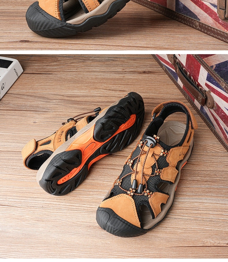 Sandal Da Bò Nam Quai Hậu Outdoor Đế Cao 3cm chi tiết 29