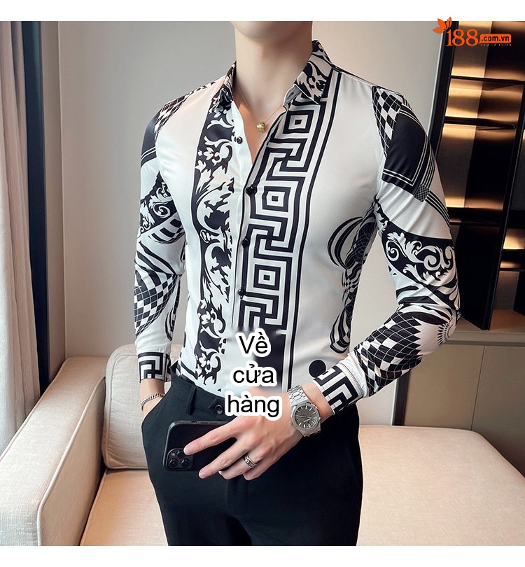 Áo Sơ Mi Tay Dài Nam In Họa Tiết Phong Cách Châu Âu chi tiết 7