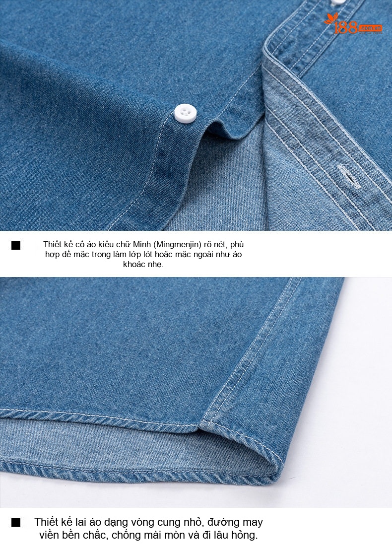Áo Sơ Mi Tay Ngắn Cotton Denim Nam Phong Cách Hàn Quốc Màu Xanh Dương Nhạt, Xanh Dương Đậm chi tiết 10