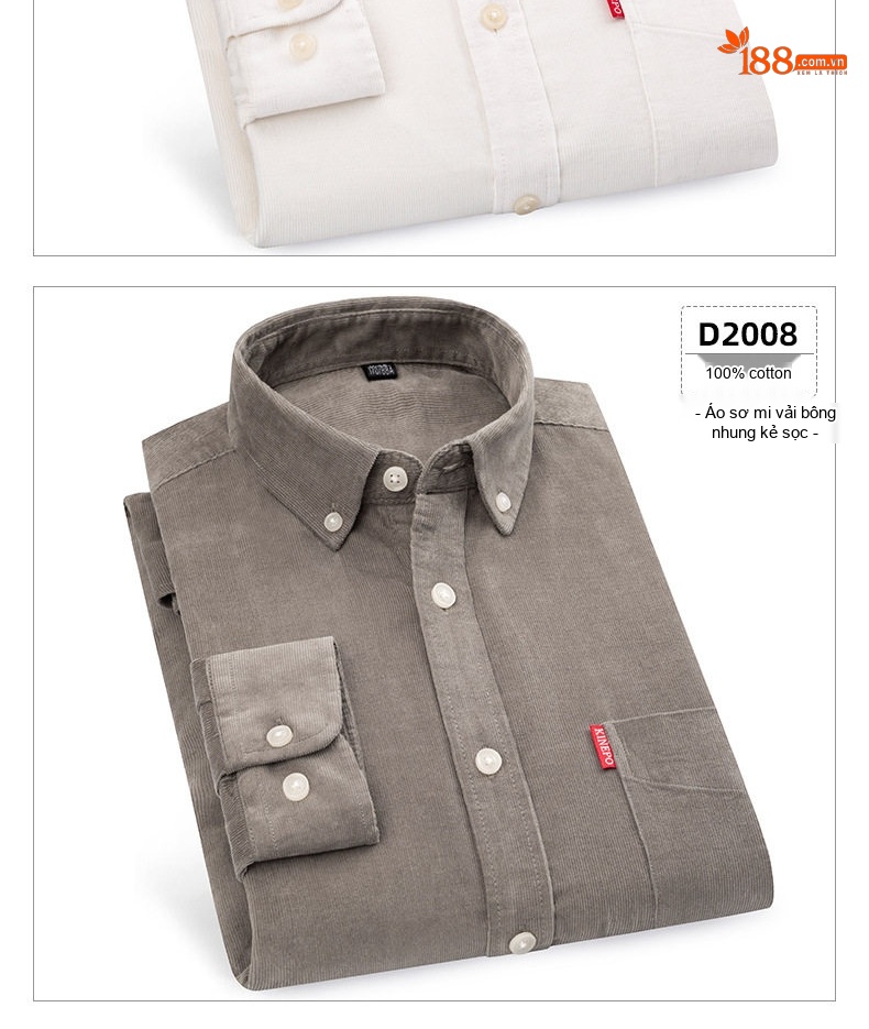 Áo Sơ Mi Dài Tay Nam Cotton Gân Nhỏ Dáng Ôm Thời Trang Công Sở Màu Xám, Trắng, Xanh Navy, Xanh Da Trời, Nâu... chi tiết 19