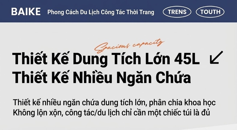 Balo Đa Năng Chống Thấm Nước Dung Tích Lớn, Ngăn Riêng Đồ Ướt Màu Đen, Xanh Navy chi tiết 9