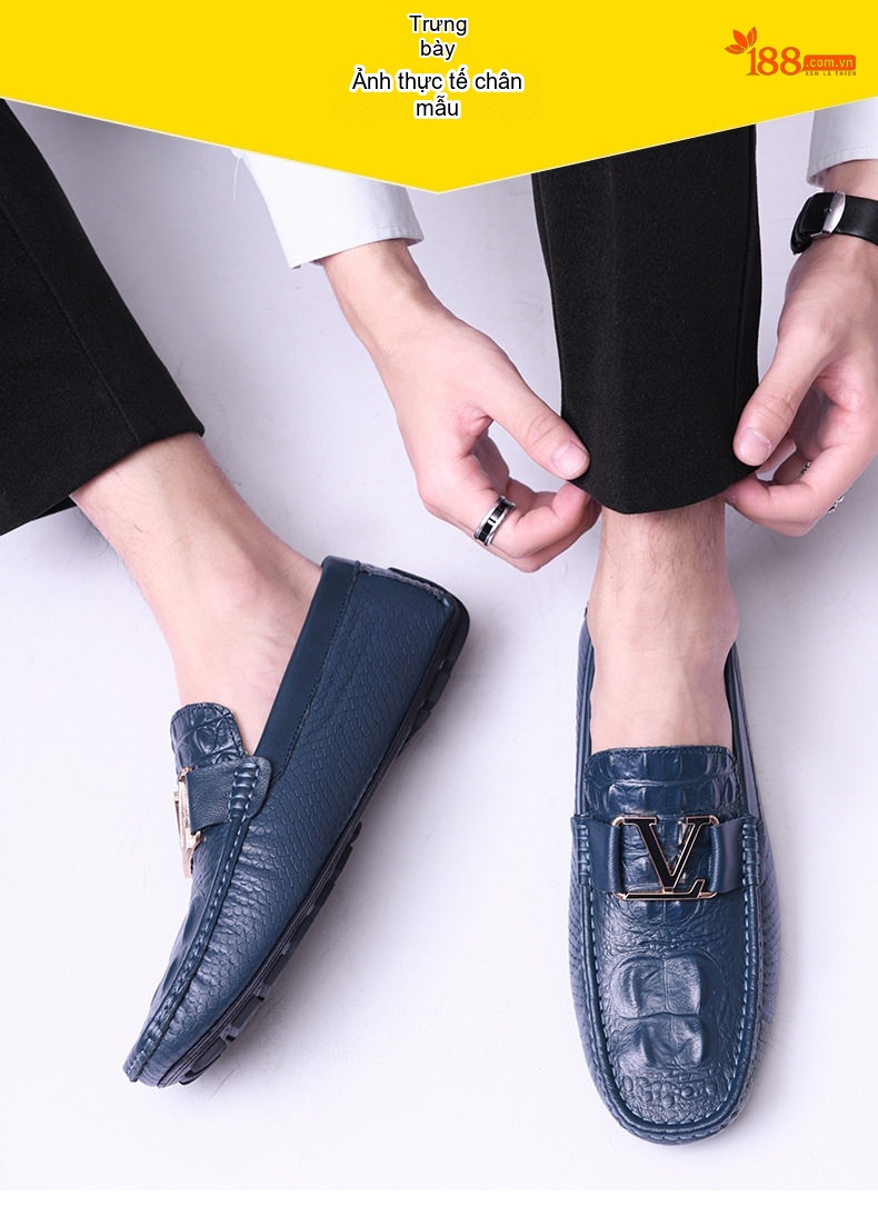 Giày Lười Nam Da Bò Vân Cá Sấu Chiều Cao Đế Khoảng 2cm Màu Đen, Xanh Navy chi tiết 14