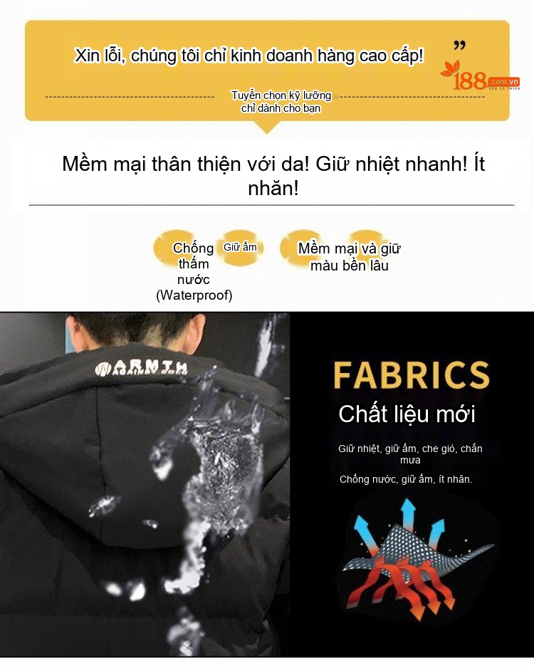Áo Khoác Phao Nam Cotton Dày Dặn Có Mũ Trùm Đầu Giữ Ấm Phong Cách Hàn Quốc Màu Đen, Xám, Xanh Navy chi tiết 6
