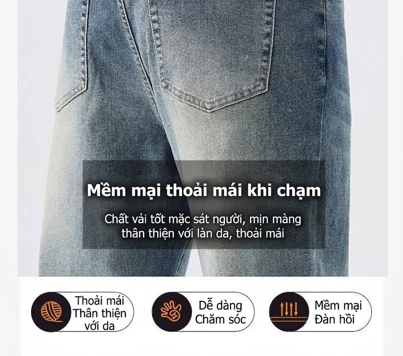 Quần Jean Nam Ống Đứng Dáng Rộng Phong Cách Mỹ Wash Bụi Màu Xanh chi tiết 7