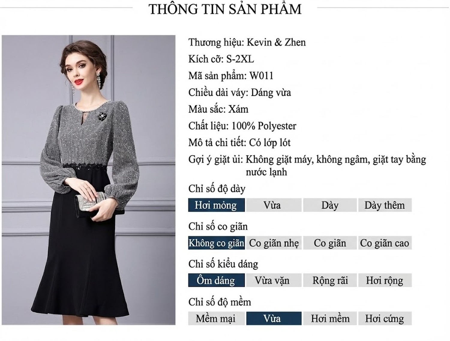 Đầm Dạ Hội Nữ dáng chữ A, Eo Cao, Tay Dài, Lấp Lánh Màu Đen, Xám chi tiết 18