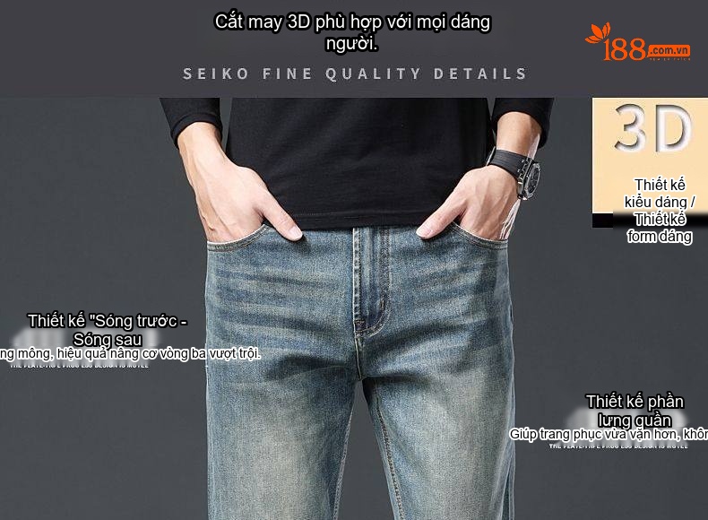 Quần Jean Nam Cotton In Họa Tiết Rách Gối Dáng Ôm Vừa Màu Xanh chi tiết 10