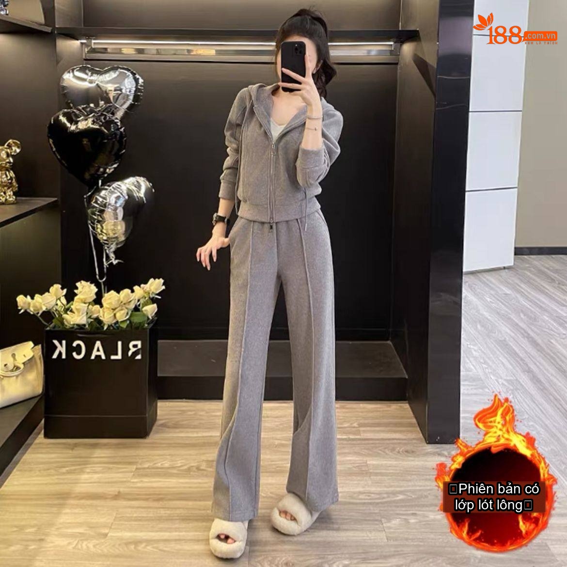 Set Bộ Quần Áo Nữ Dáng Rộng Có Mũ Trùm Đầu Lót Lông Dày Dặn Phong Cách Hàn Quốc Màu Kem, Hồng, Xám, Nâu...