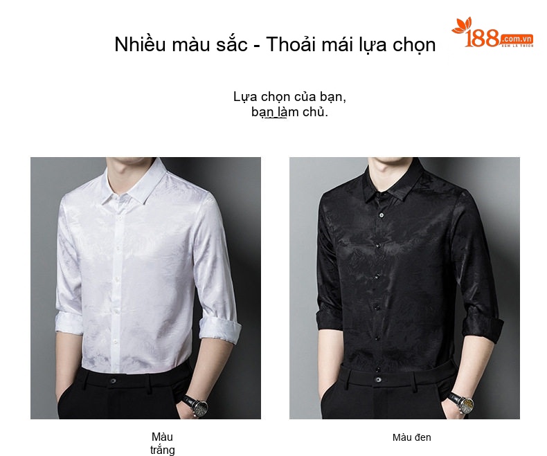 Áo Sơ Mi Nam Tay Dài Lụa Tơ Tằm In Họa Tiết Cao Cấp Phong Cách Hàn Quốc Màu Đen, Trắng chi tiết 8