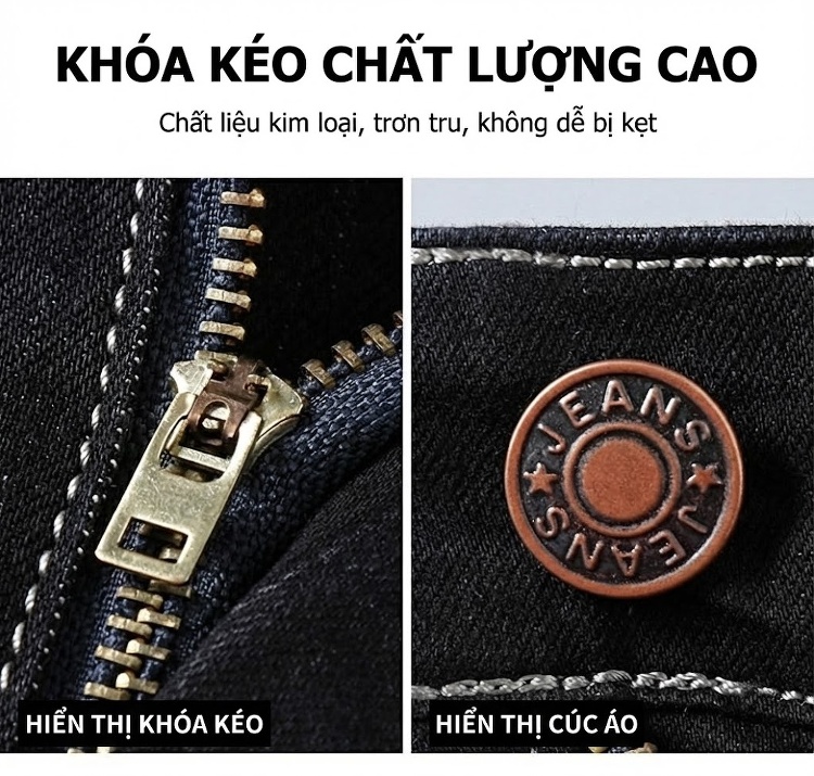 Quần Jean Nam Ống Đứng Dáng Rộng Co Giãn Thoải Mái Màu Xanh Dương, Đen chi tiết 13