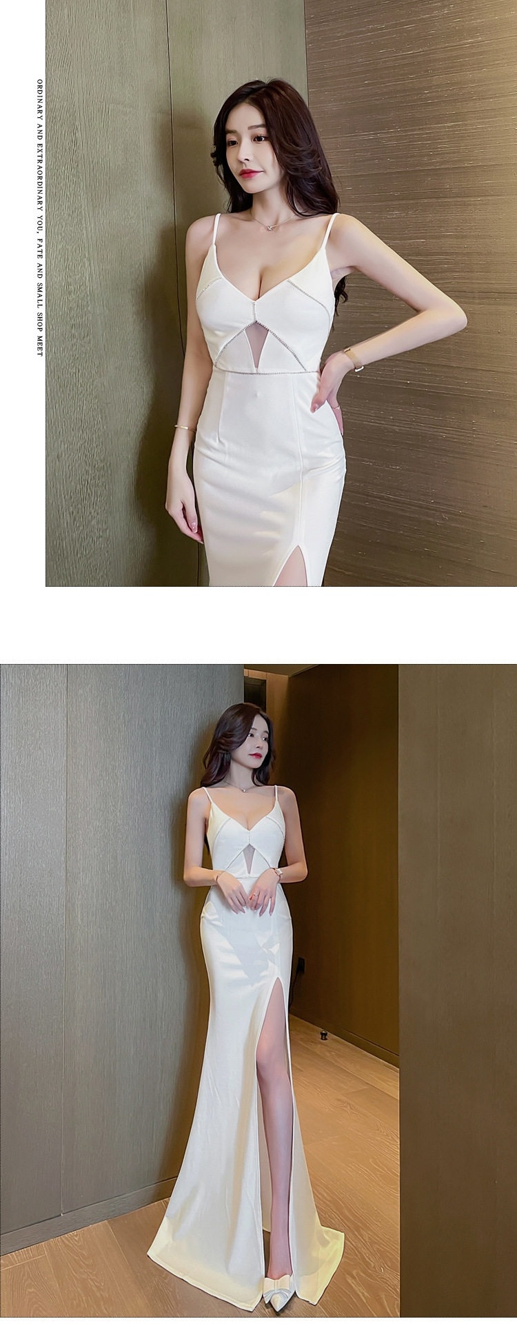 Váy Dây Hai Dây Xẻ Tà Dáng Dài Cổ chữ V Sâu Dự Tiệc Tối Sang Trọng Màu Trắng, Đen chi tiết 6