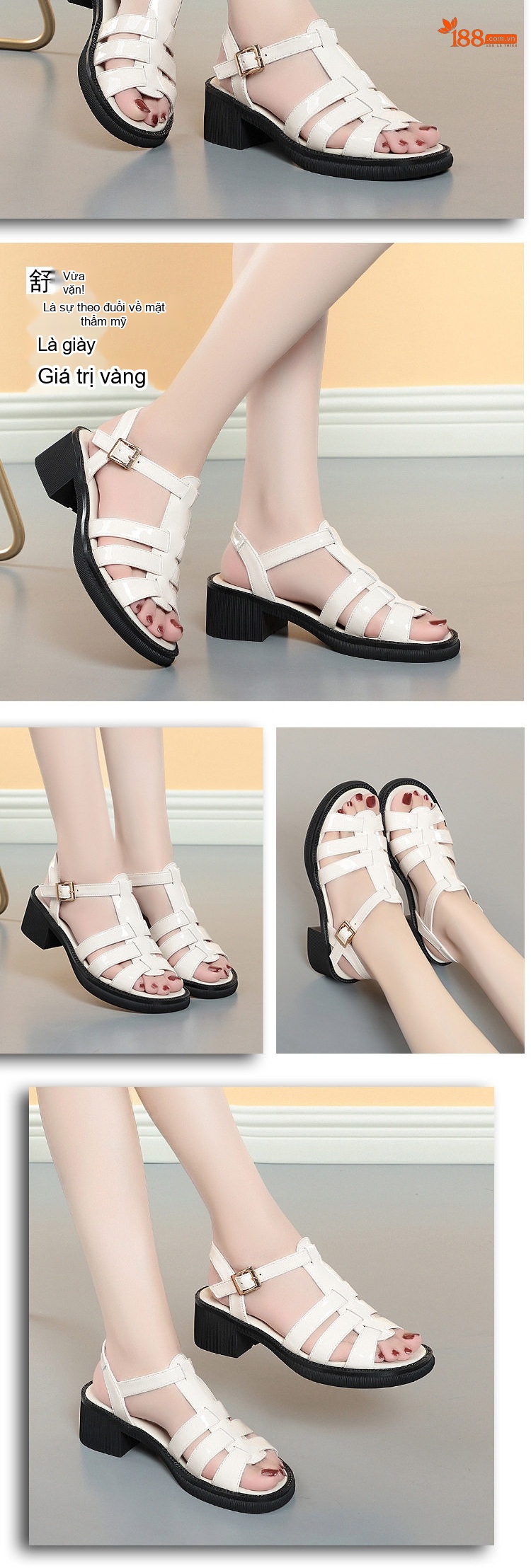 Dép Sandal Nữ Quai Dây Da Bóng Đế Cao 5cm - 6cm Màu Trắng, Đen chi tiết 7