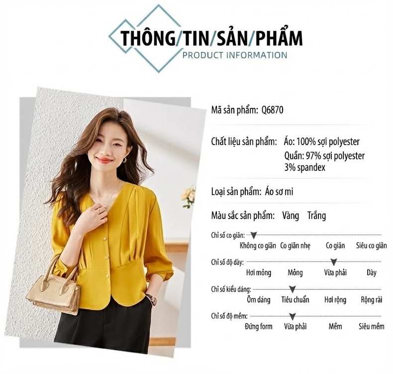Áo Sơ Mi Nữ Dài Tay Thiết Kế Thanh Lịch Co Giãn Màu Nâu, Trắng, Vàng chi tiết 22