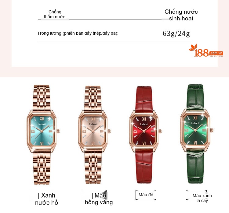 Đồng Hồ Nữ Labaoli Mặt Vuông Nhỏ Dây Kim Loại Tinh Tế Màu Vàng Hồng, Xanh Mint chi tiết 8