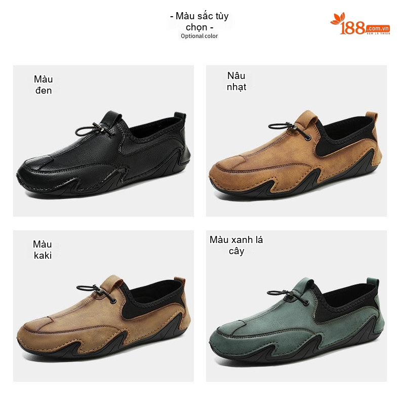 Giày Lười Nam Da Mờ Buộc Dây Chiều Cao Đế Khoảng 2cm Màu Nâu, Xanh, Đen chi tiết 4
