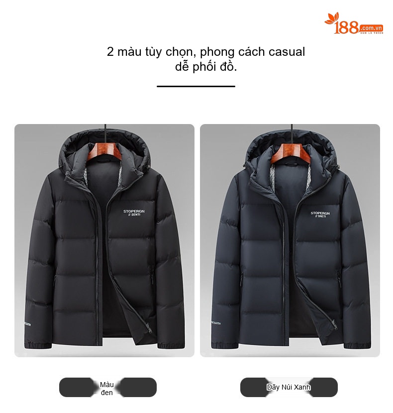 Áo Phao Nam 90 Bạch Áp Nhung Dày Dặn Có Mũ Trùm Đầu Màu Đen chi tiết 21