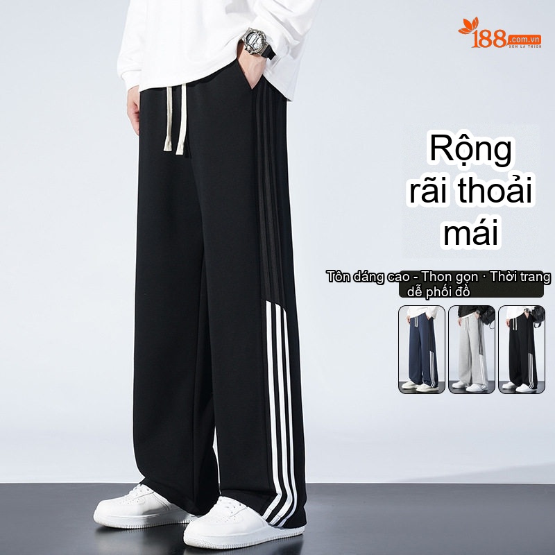 Quần dài ống rộng nam thể thao sọc bên hông phong cách casual