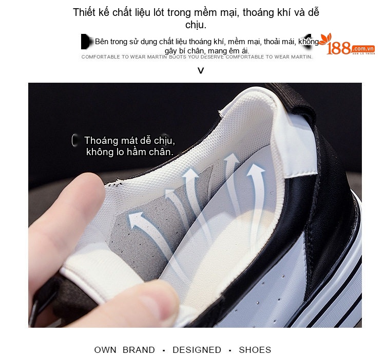 Giày Thể Thao Nữ Đế Cao 8cm Giày Bánh Mì Da Bò Buộc Dây Màu Trắng, Đen chi tiết 7