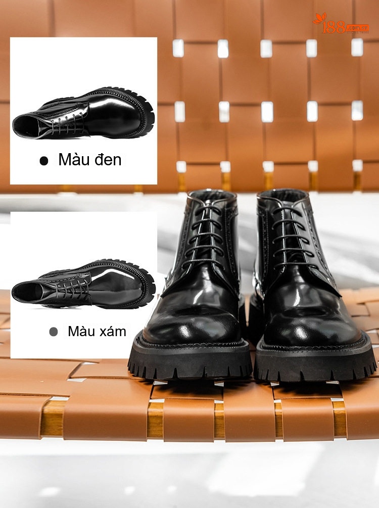 Boot Martin Nam Da Bò Cổ Cao Chiều Cao Đế Khoảng 5cm Màu Đen chi tiết 1