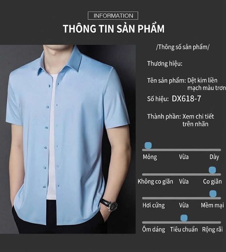 Áo Sơ Mi Nam Tay Ngắn Lụa Tằm Chống Nhăn Không Cần Ủi Màu Trắng, Đen, Xanh Dương, Xanh Lá chi tiết 13