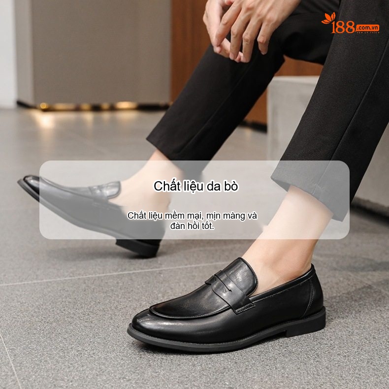 Giày Lười Nam Da Thật Penny Loafer Chiều Cao Đế Khoảng 2cm Màu Đen chi tiết 7