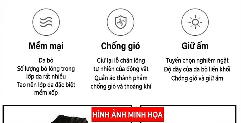 Áo Khoác Da Thật Nam Dáng Dài Dáng Dài Lót Lông Chồn Có Mũ Màu Đen chi tiết 3