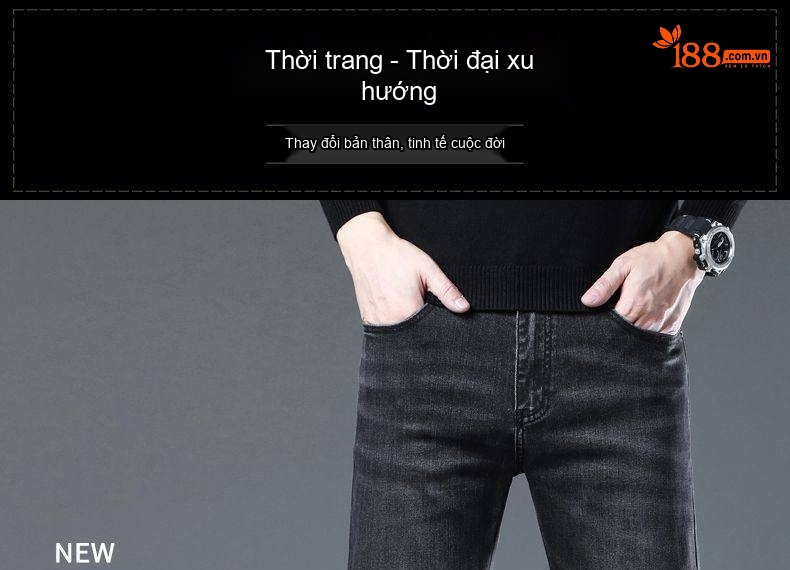 Quần Jean Nam Dáng Suông Vải Cotton Co Giãn Màu Đen Khói chi tiết 1