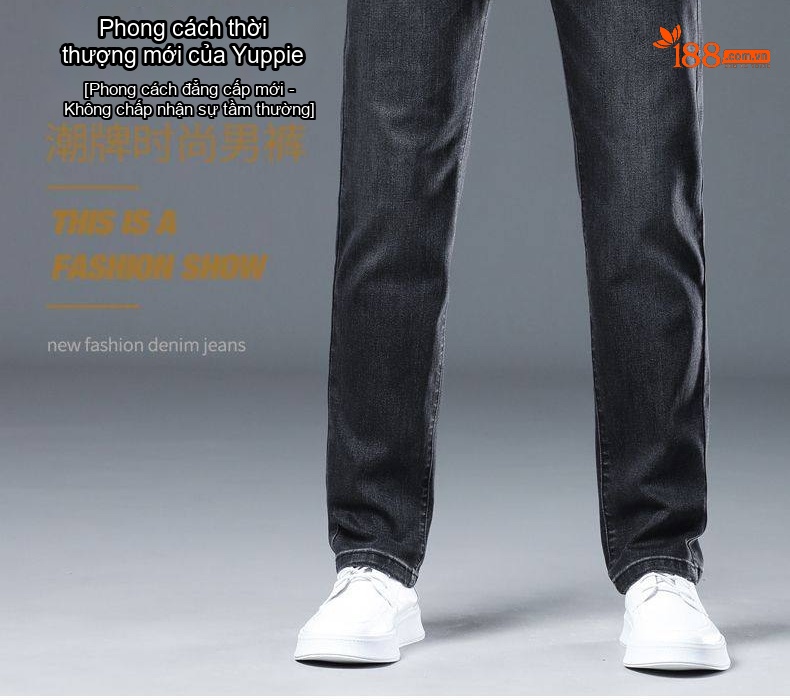 Quần Jean Nam Dáng Suông Vải Cotton Co Giãn Màu Đen Khói chi tiết 2