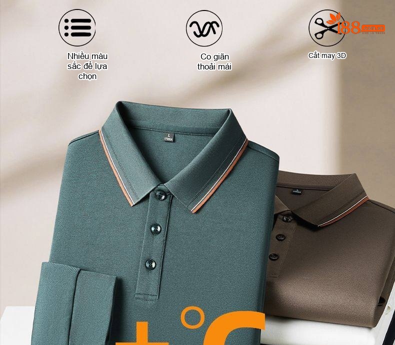 Áo Polo Nam Dài Tay 【含桑蚕丝】Cotton Cổ Bẻ Màu Trắng, Đen, Xanh, Nâu... chi tiết 1
