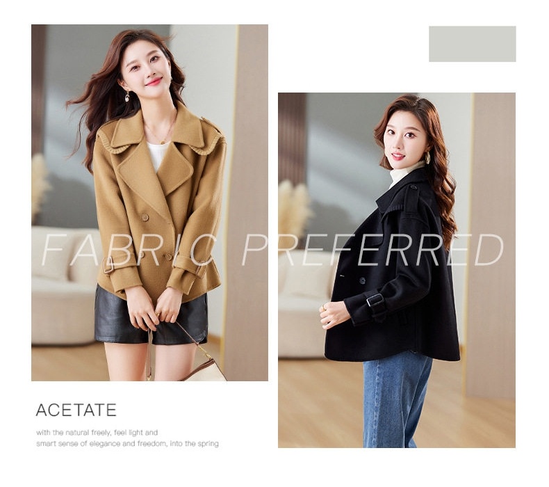 Áo Khoác Dạ Nữ Hai Mặt Dáng Ngắn Cổ chữ Vest Thời Trang Màu Đỏ, Nâu, Đen, Hồng chi tiết 4